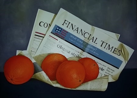 Financial Times with oranges 