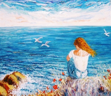 GUARDANDO IL MARE - Olio su tela 80 x 70 