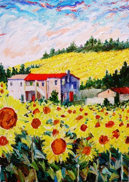 UN MARE DI GIRASOLI - Olio su tela 50 x 70 