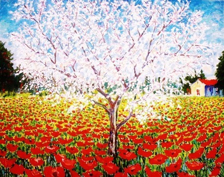 FIORITURA TRA I PAPAVERI - Olio su tela 100 x 80 