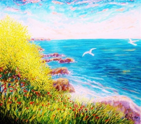 GINESTRE IN RIVA AL MARE - Olio su tela 80 x 70 