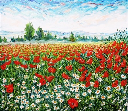 PAPAVERI E MARGHERITE - Olio su tela 90 x 80 