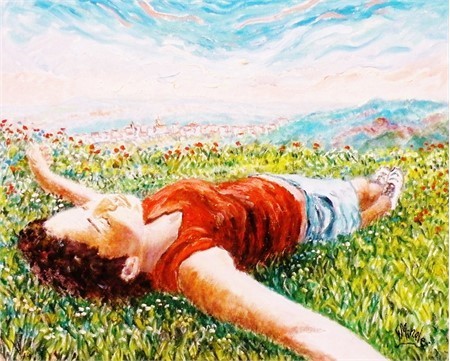 RESPIRANDO L SAPORE DELLA NATURA - Olio su tela 50 x 40 